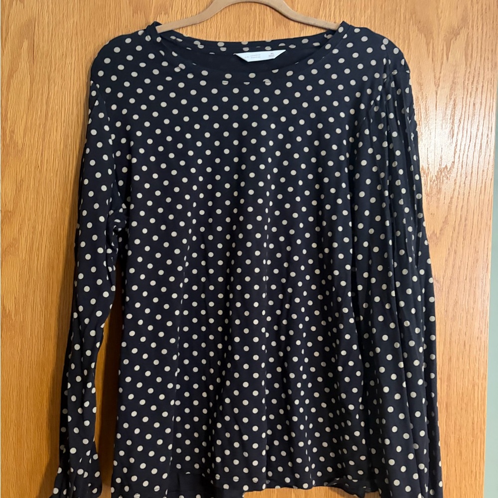LC Lauren Conrad Navy Polka Dot Long Sleeve Tee
